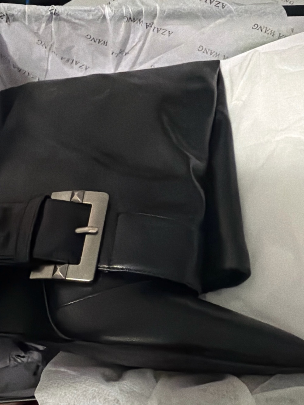 Classic Black Knee-High Buckle Heeled Boots - Picture 2 of 4